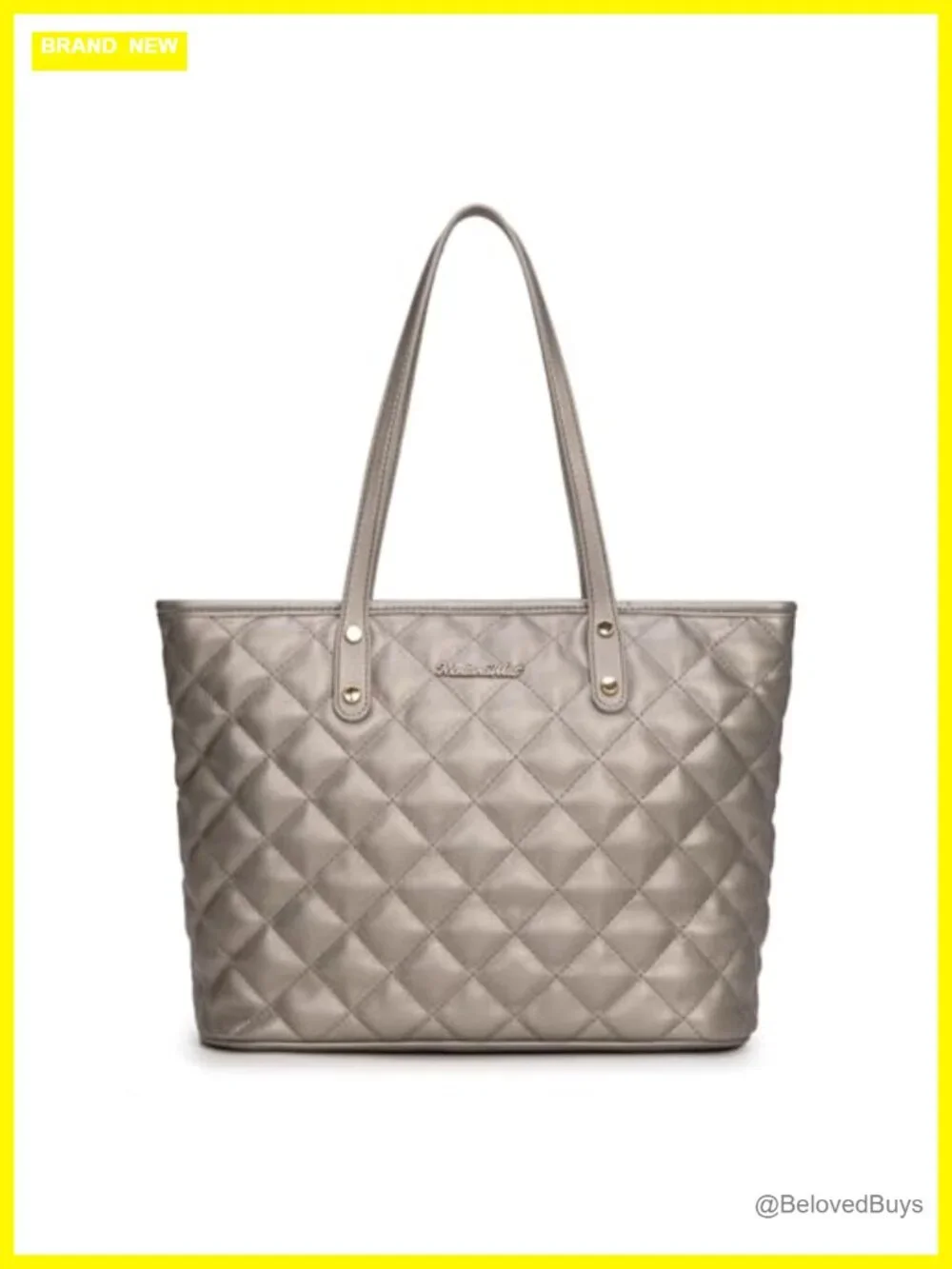 Quilted Vegan Leather Tote Bag with Top Zipper Shoulder Handbag for Women